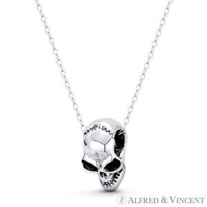 Skull / Skeleton Head Dia De Los Muertos Charm in Oxidized .925 Sterling Silver